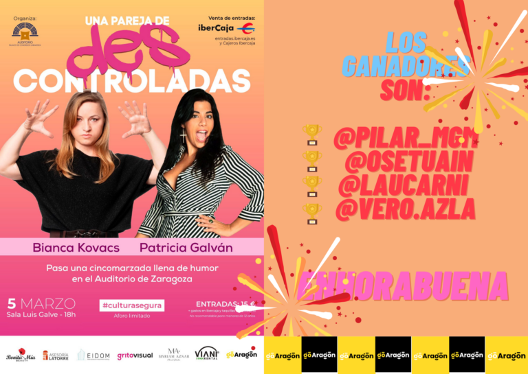Ganadores del Sorteo de 4 entradas dobles para el show “Una pareja de descontroladas” son…