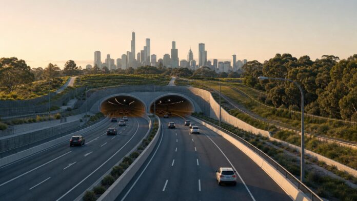 Indra gestionará los peajes del proyecto North East Link en Australia Imagen editorial ilustrativa generada mediante inteligencia artificial sobre Indra gestionará los peajes del proyecto North East Link en Australia