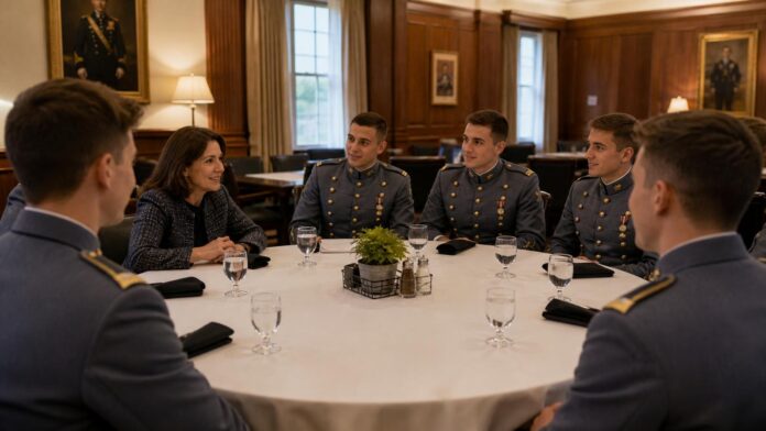 Margarita Robles visita West Point y se reúne con seis cadetes españoles Imagen editorial ilustrativa generada mediante inteligencia artificial sobre Margarita Robles visita West Point y se reúne con seis cadetes españoles