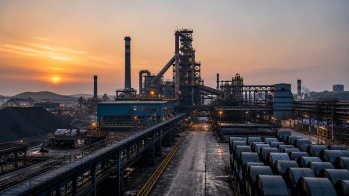 Imagen editorial ilustrativa sobre Shyam Metalics propone invertir ₹50.000 crore en una planta siderúrgica en Maharashtra