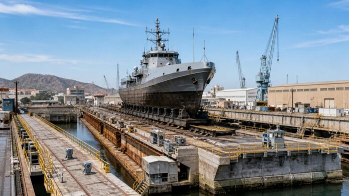 El Syncrolift de Navantia en Cartagena alcanza 1.077 varadas Imagen editorial ilustrativa generada mediante inteligencia artificial sobre El Syncrolift de Navantia en Cartagena alcanza 1.077 varadas